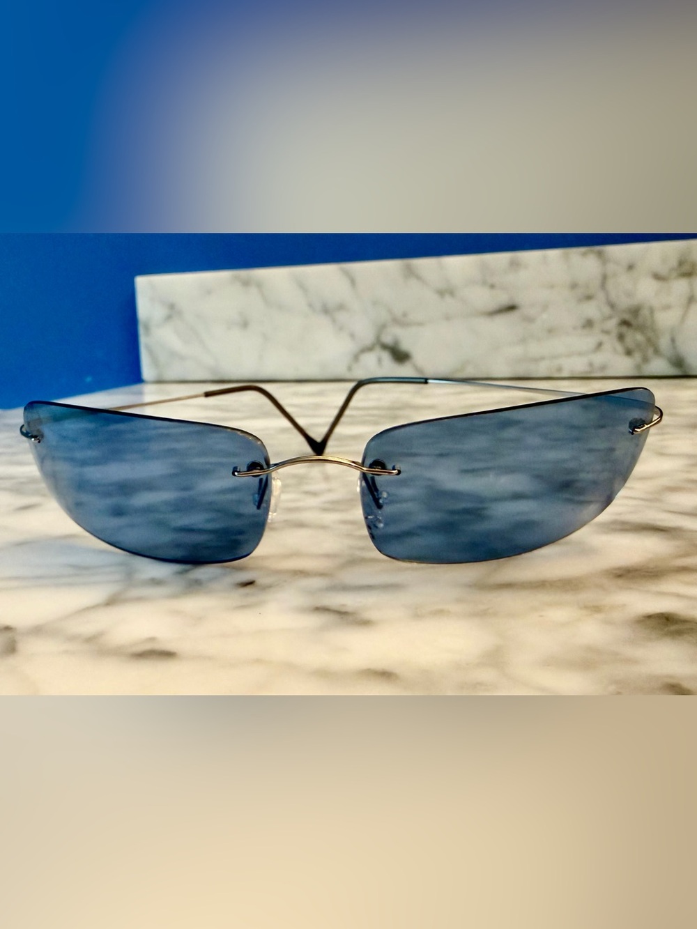 Vogue VO 3390-S Sunglasses Made In Italy Blue Frameless Silver 62-17